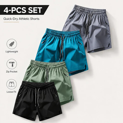 ❄️ Ice Silk Quick-Dry Athletic Gym Shorts 4-Piece Pack – Unrestricted Breathable Comfort