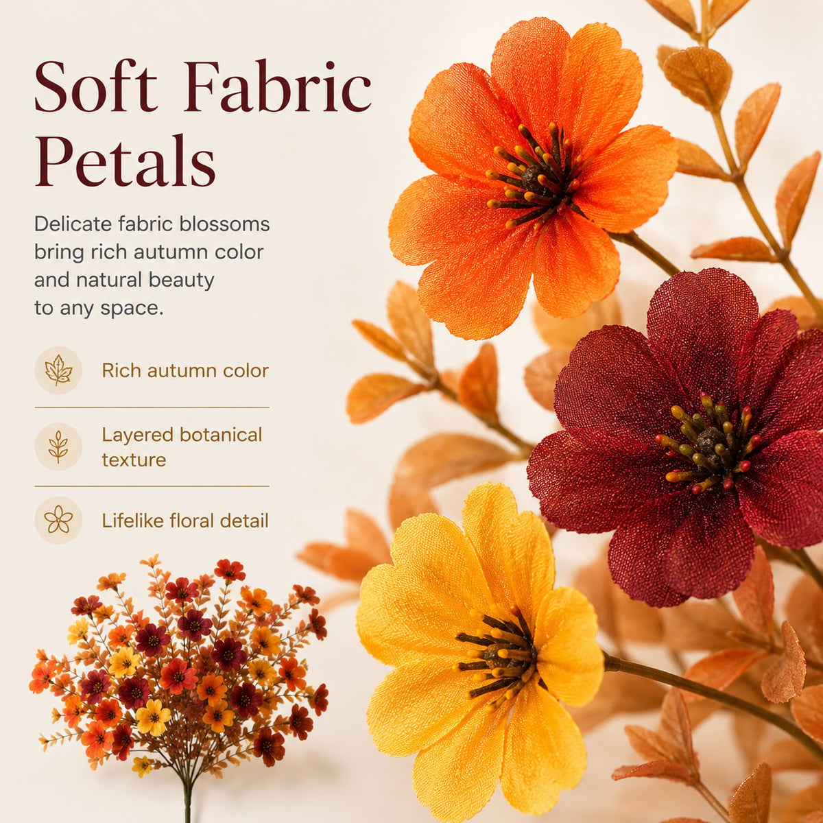 Adjustable Fabric Fall Flower Bouquet Sets for Indoor & Outdoor Decor