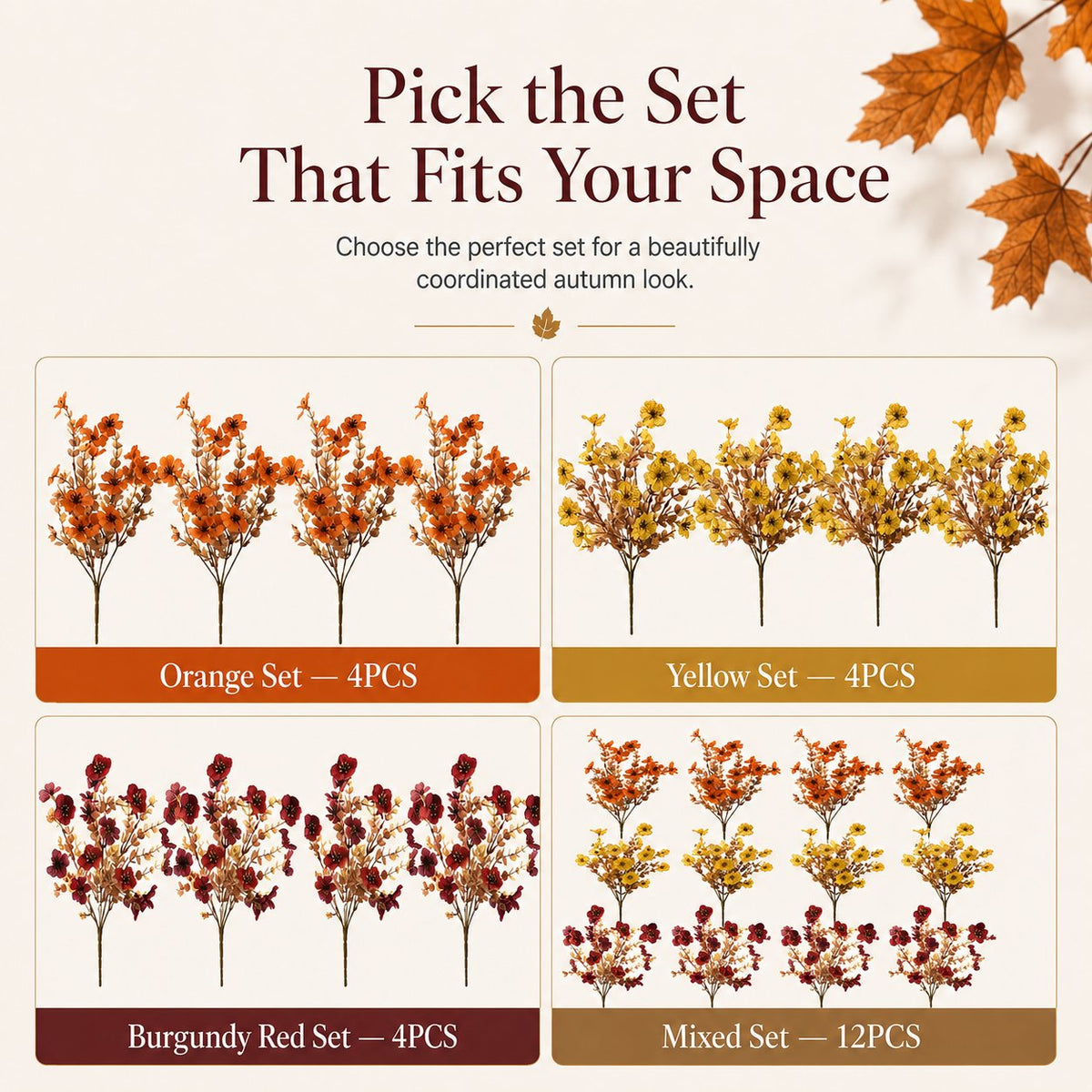 Adjustable Fabric Fall Flower Bouquet Sets for Indoor & Outdoor Decor