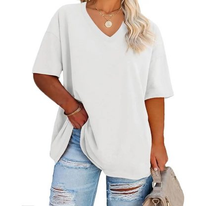 Women's Plus Size V Neck Half Sleeve Tunic Tee Loose Fit Cotton Summer