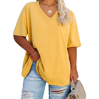 Women's Plus Size V Neck Half Sleeve Tunic Tee Loose Fit Cotton Summer