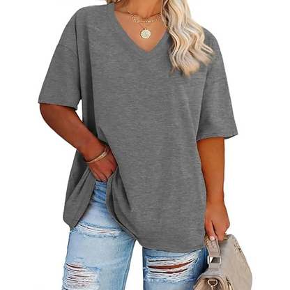 Women's Plus Size V Neck Half Sleeve Tunic Tee Loose Fit Cotton Summer