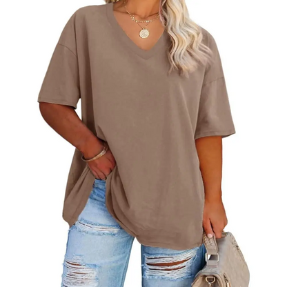 Women's Plus Size V Neck Half Sleeve Tunic Tee Loose Fit Cotton Summer