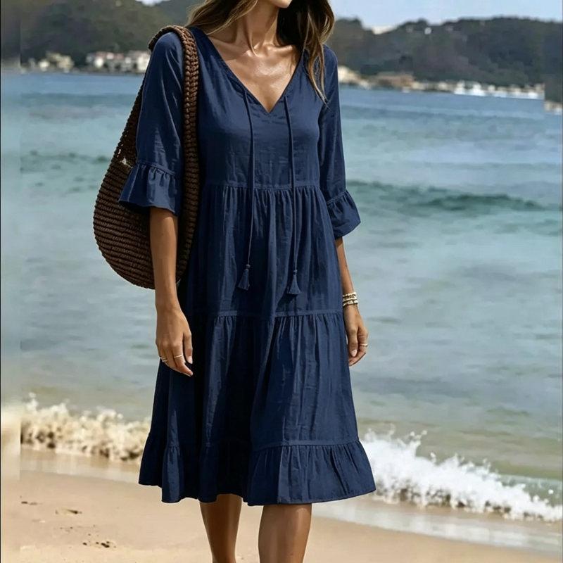 Flared Half Sleeve Tie Waist Dress