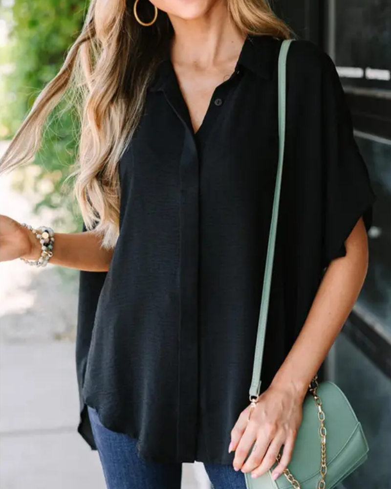 Short Sleeve Solid Color Casual Loose Fit Shirt