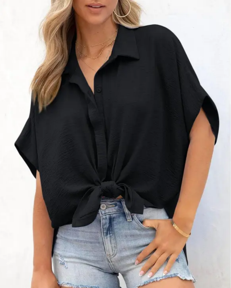 Short Sleeve Solid Color Casual Loose Fit Shirt