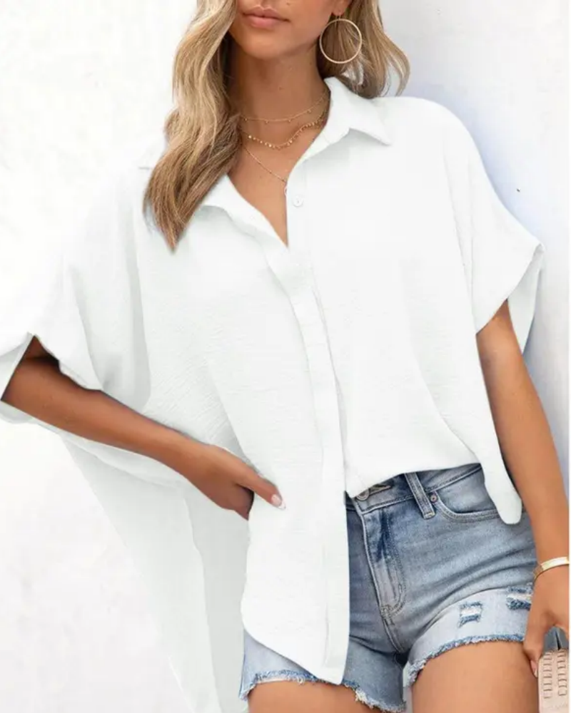 Short Sleeve Solid Color Casual Loose Fit Shirt