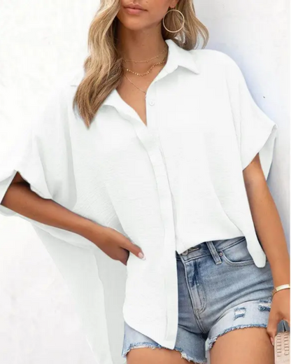 Short Sleeve Solid Color Casual Loose Fit Shirt