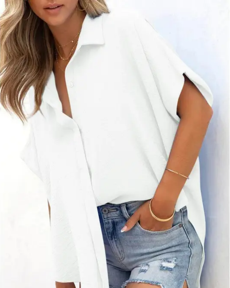 Short Sleeve Solid Color Casual Loose Fit Shirt