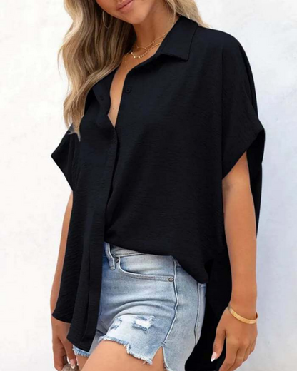 Short Sleeve Solid Color Casual Loose Fit Shirt