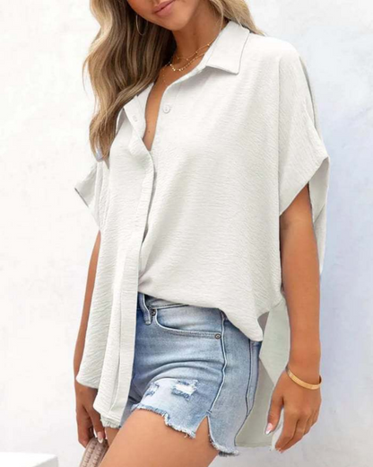 Short Sleeve Solid Color Casual Loose Fit Shirt