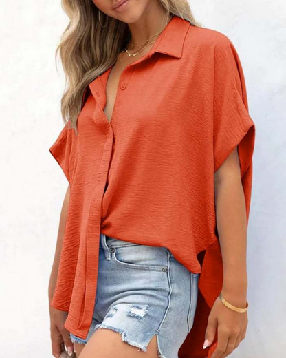 Short Sleeve Solid Color Casual Loose Fit Shirt
