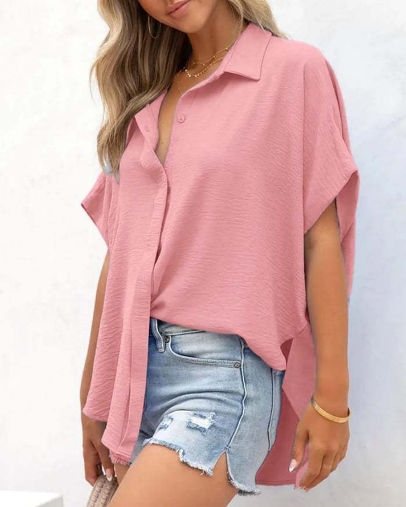 Short Sleeve Solid Color Casual Loose Fit Shirt