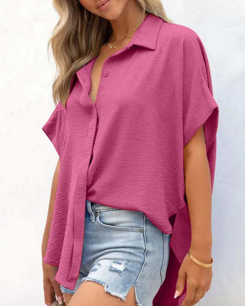 Short Sleeve Solid Color Casual Loose Fit Shirt