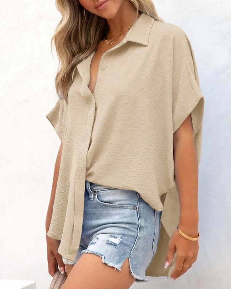 Short Sleeve Solid Color Casual Loose Fit Shirt