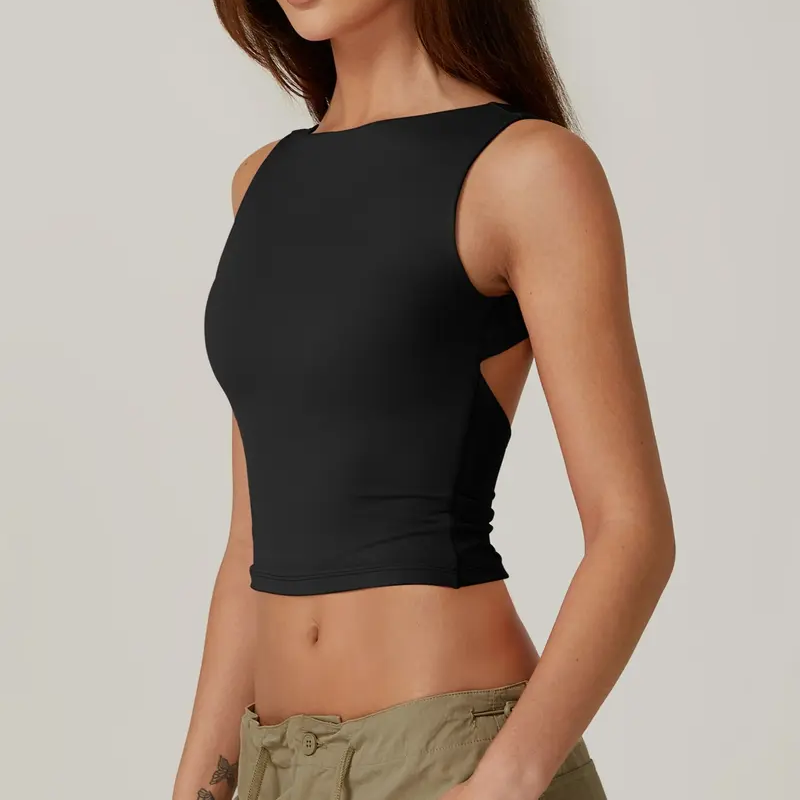 High Neck Open Back Crop Tank Y2K Sleeveless Tee