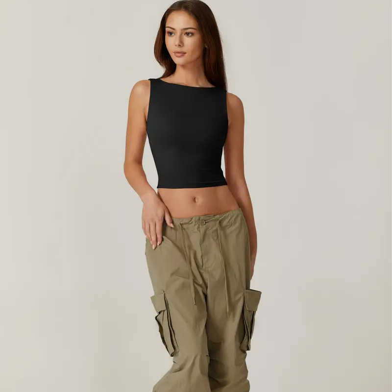 High Neck Open Back Crop Tank Y2K Sleeveless Tee
