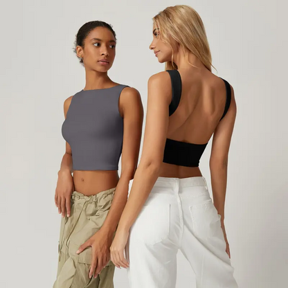 High Neck Open Back Crop Tank Y2K Sleeveless Tee