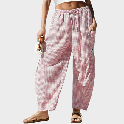 Womens Wide Leg Gingham Striped Plaid Pants