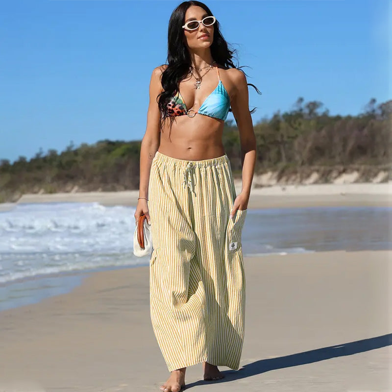 Womens Wide Leg Gingham Striped Plaid Pants