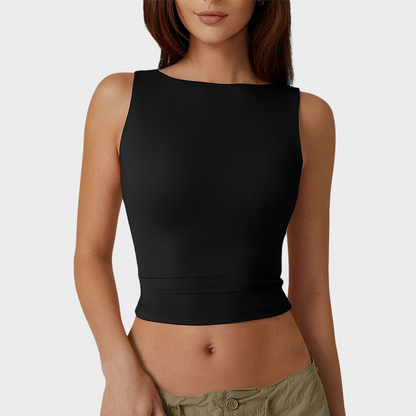 High Neck Open Back Crop Tank Y2K Sleeveless Tee