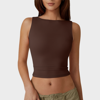 High Neck Open Back Crop Tank Y2K Sleeveless Tee