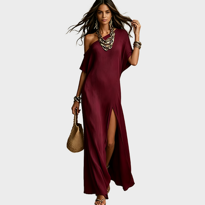 Slash Shoulder Slit Dress