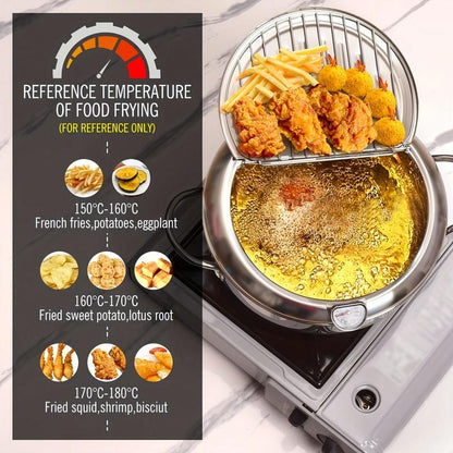Professional Deep-Pot Stainless Steel Fryer with Precision Thermometer