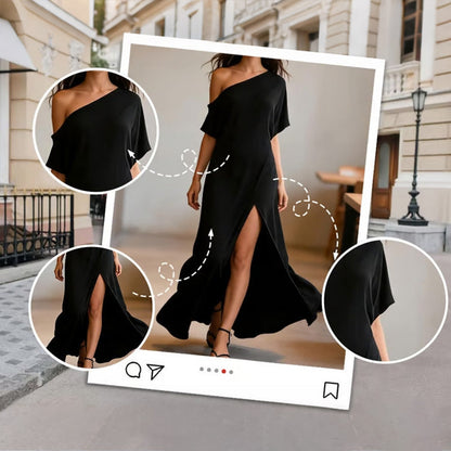 Slash Shoulder Slit Dress