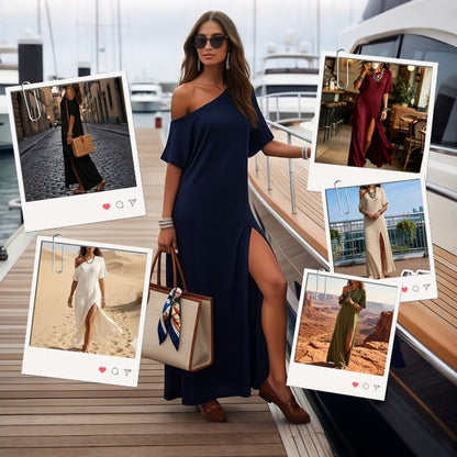 Slash Shoulder Slit Dress