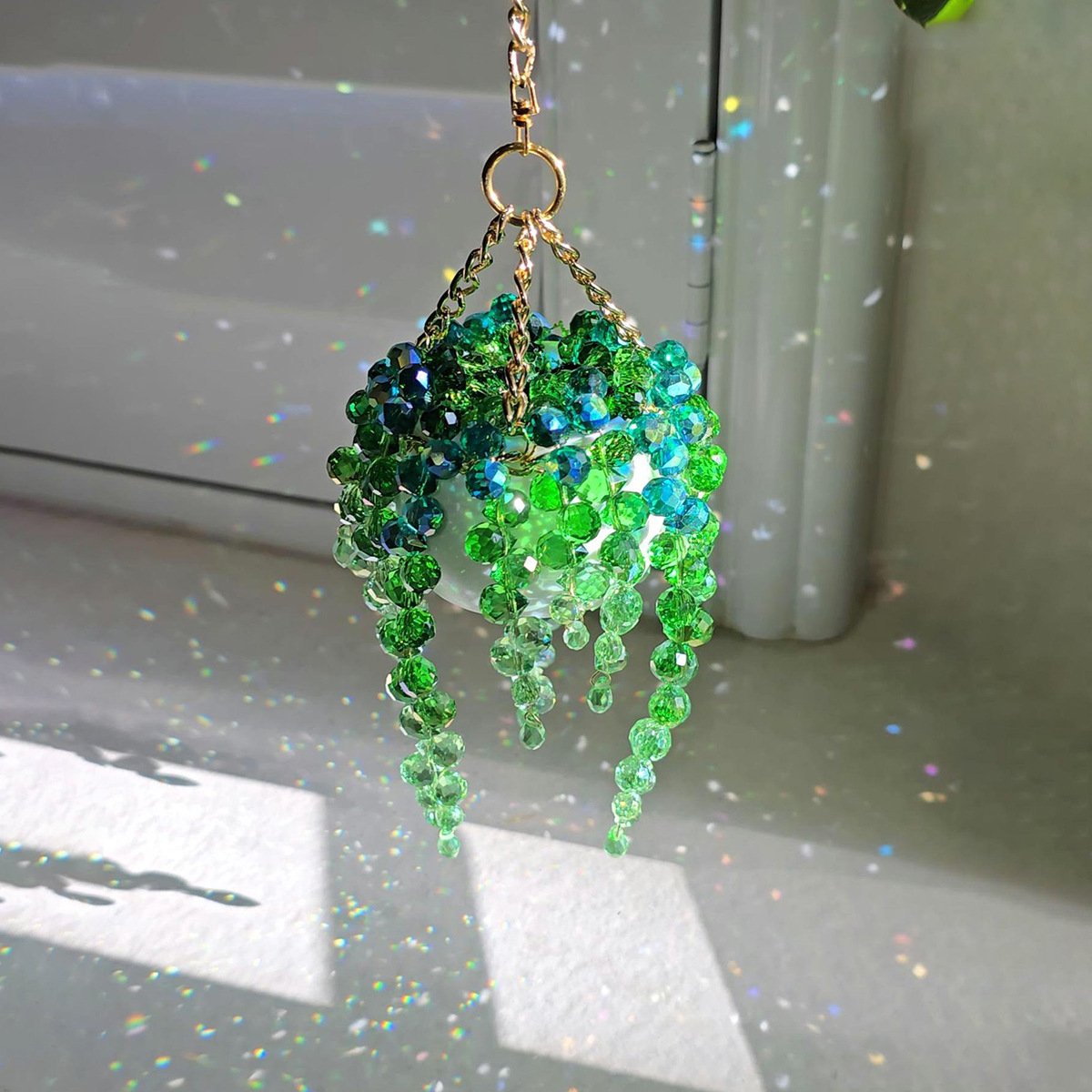 ✨ Mini White Pot Beaded Plant Suncatcher, Crystal Rainbow Maker Window Hanging Decor🌱