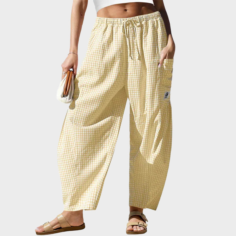 Womens Wide Leg Gingham Striped Plaid Pants