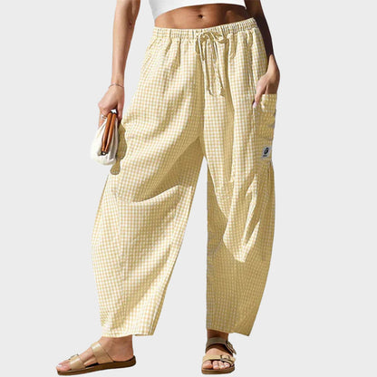 Womens Wide Leg Gingham Striped Plaid Pants