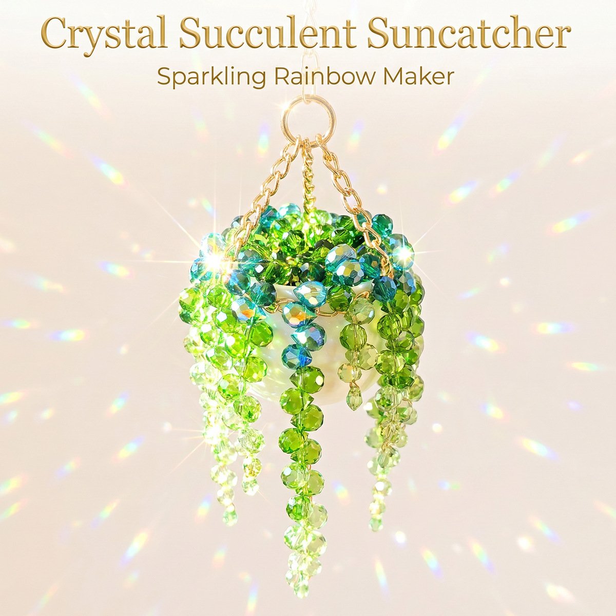 ✨ Mini White Pot Beaded Plant Suncatcher, Crystal Rainbow Maker Window Hanging Decor🌱