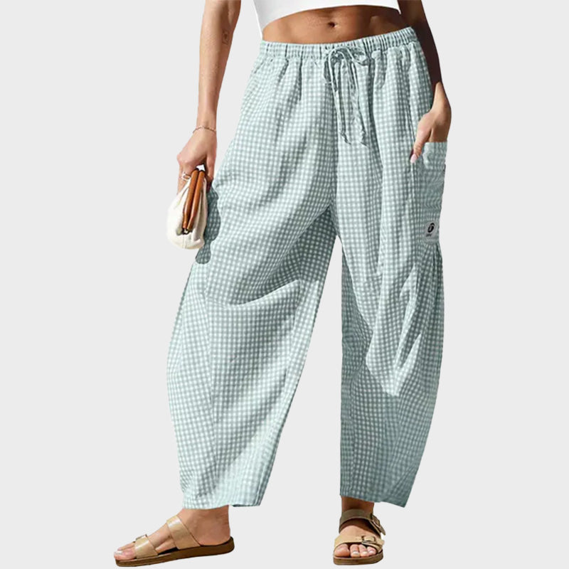 Womens Wide Leg Gingham Striped Plaid Pants