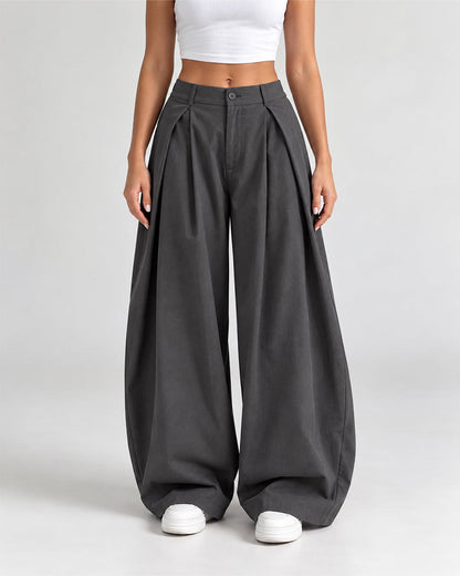 Women's Vintage Wide Leg Pants Elastic Waist Loose