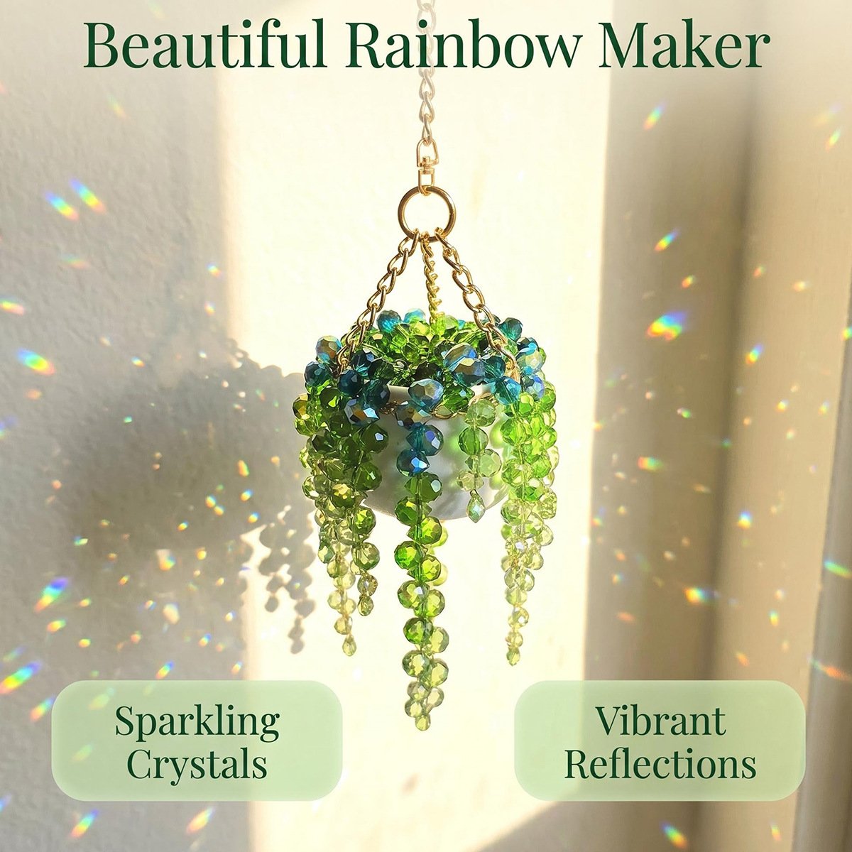 ✨ Mini White Pot Beaded Plant Suncatcher, Crystal Rainbow Maker Window Hanging Decor🌱