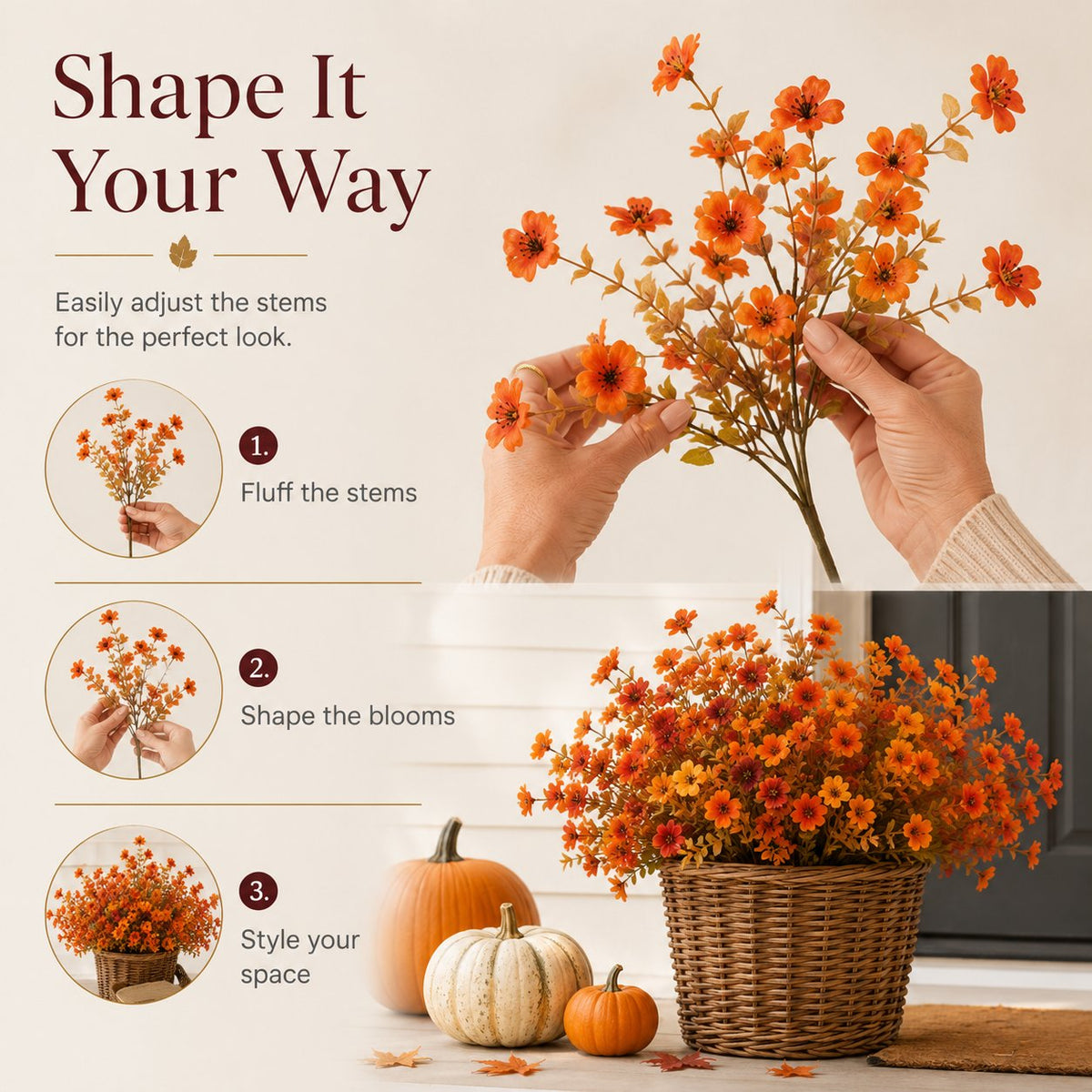 Adjustable Fabric Fall Flower Bouquet Sets for Indoor & Outdoor Decor