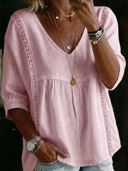 Women's Chic Loose-Fit V-Neck Lace Blouse