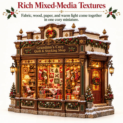 🧵 Grandma’s Cozy Quilt Shop DIY Kit 🎄 | Light-Up Christmas Miniature | Build Your Own Holiday Tradition
