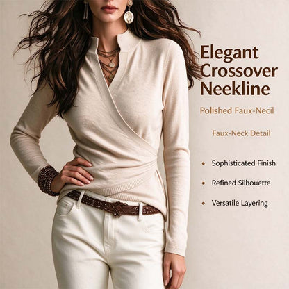 Early Autumn Fake Neck Cross Wrap Sweater for Women