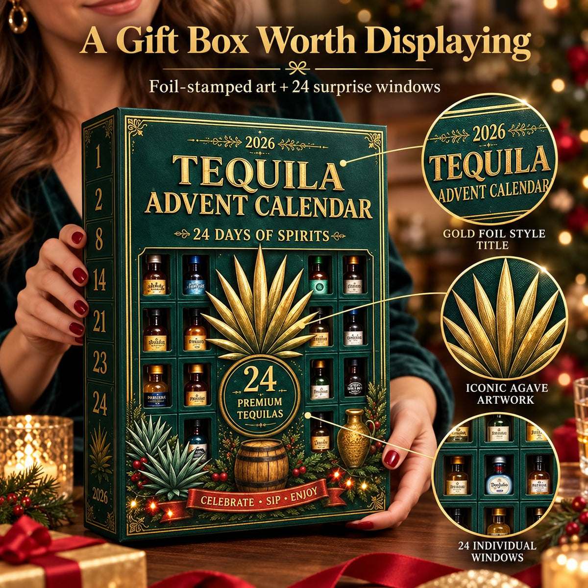 🎁✨24-Day Mini Tequila Bottle Advent Blind Box for Holiday Celebration, Bar Table Decor, Collector Gift & Family Countdown