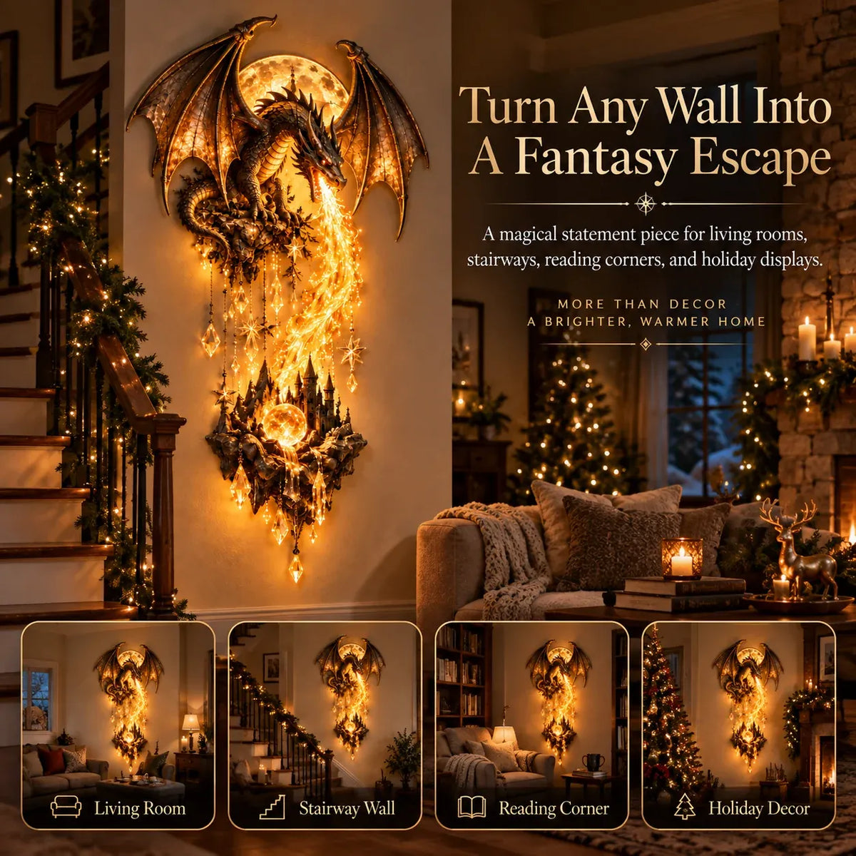 🔥 Last Day 49% OFF – 🐉 Dragonfire Moonlight Wall Lamp | Enchanted Fantasy Castle Decor 🌙