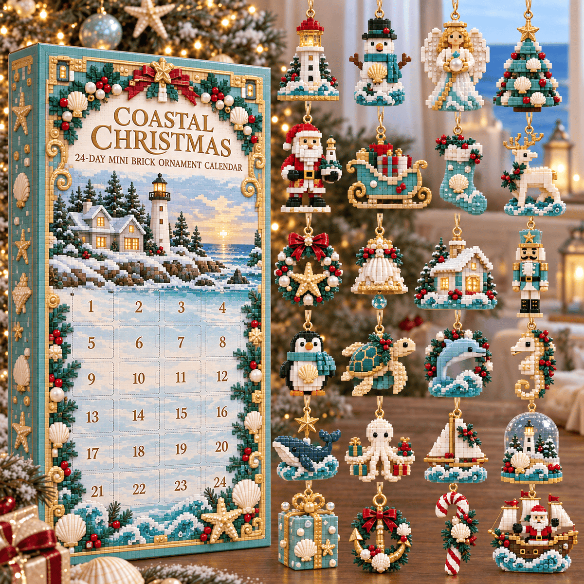 🌊 Coastal Christmas 24-Day Mini Brick Ornament Advent Calendar
