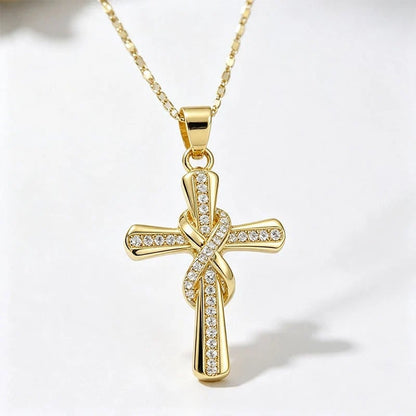 💫 LIMITED TIME 49% OFF! Women's Sparkling Twisted Knot Cross Pendant Necklace – Elegant Faith-Inspired Design with Brilliant Shine ✨